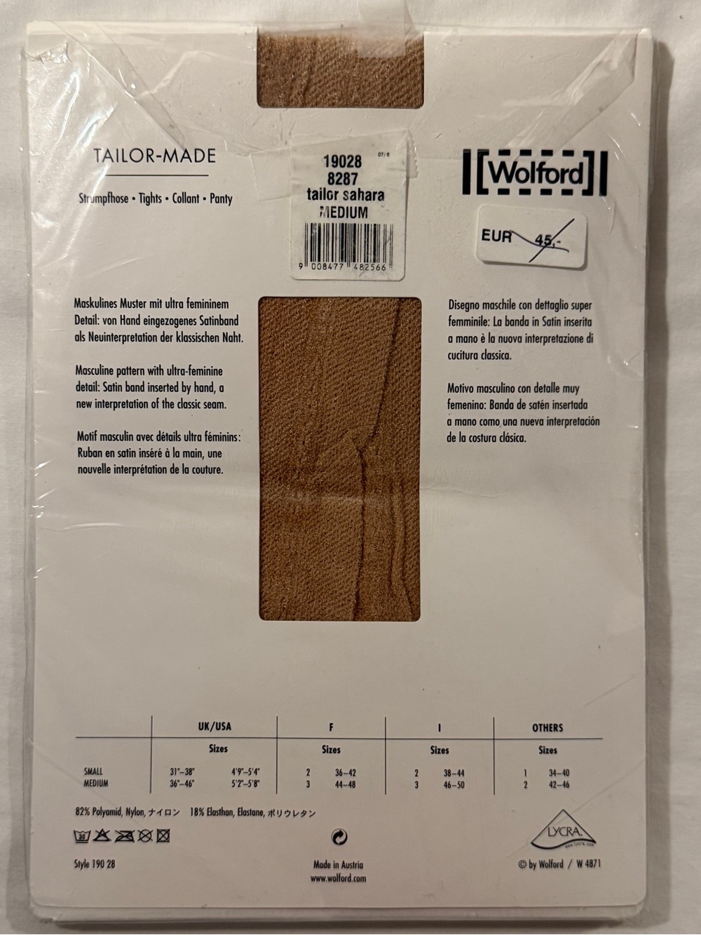 Wolford Made in Austria Woman's S, M Patterned Sheer Tights Black, Tan, Blue - Picture 7 of 10